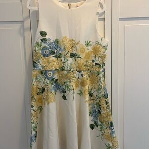 GB girls White Floral Fit & Flare Dress with Yellow and Blue Blooms